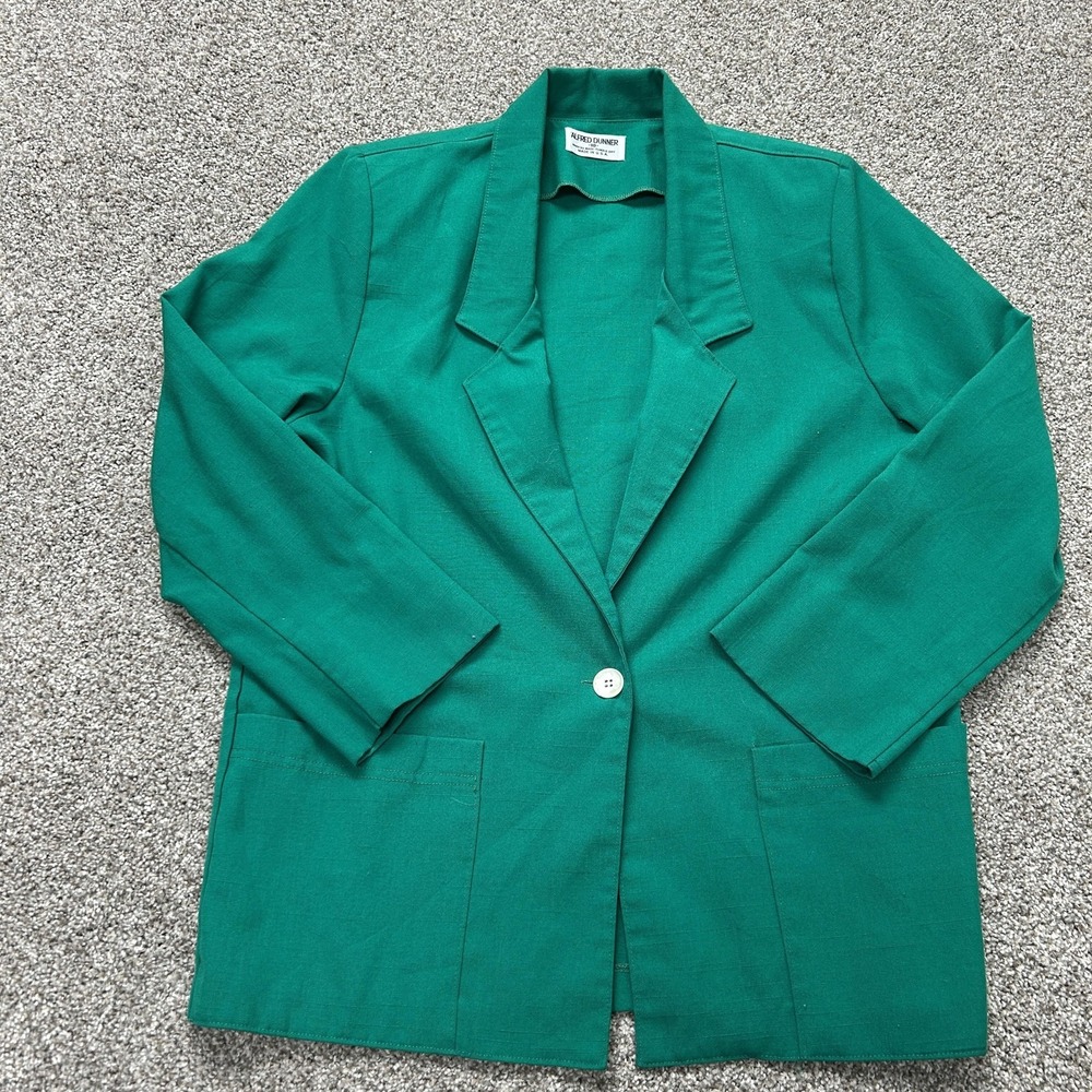 Vintage Alfred Dunner Blazer Womens 10 Green Cotton Canvas Pockets Single Button